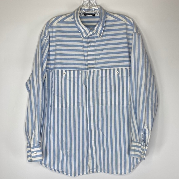 Vintage Gary Daniels Blue & White Striped Long Sleeve Button Up Shirt Size Large - Picture 1 of 8